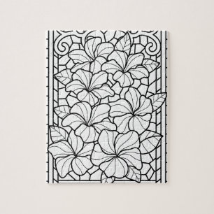 Floral Botanical Stained Glass Coloring Puzzle