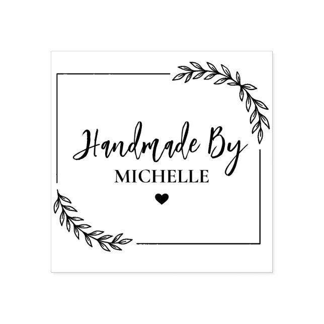 Floral Botanical Stylish Handmade With Love        Rubber Stamp (Imprint)