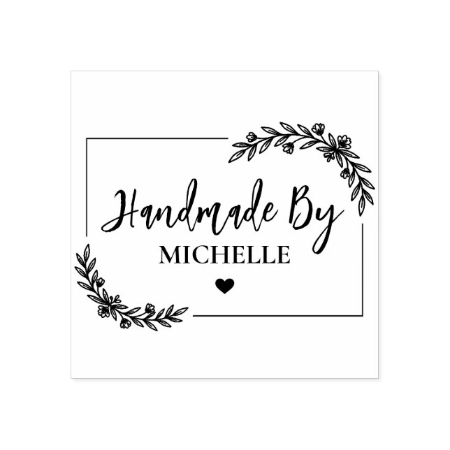 Floral Botanical Stylish Handmade With Love        Rubber Stamp (Imprint)