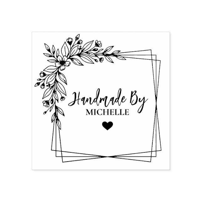 Floral Botanical Stylish Handmade With Love Rubber Stamp (Imprint)