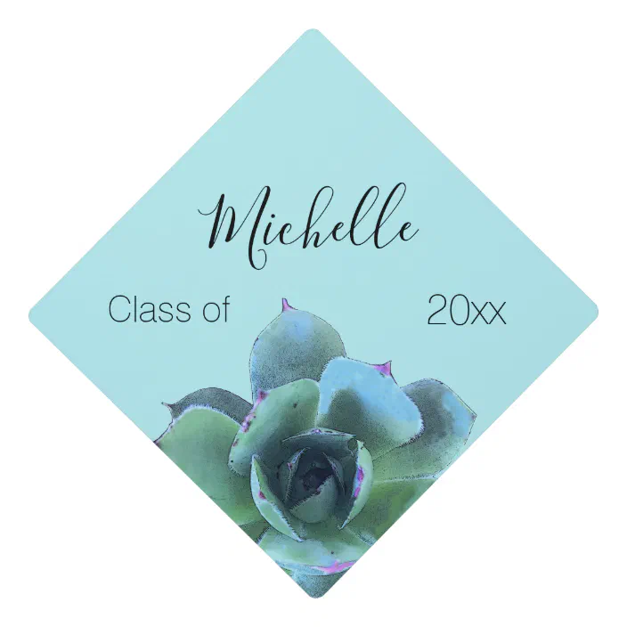 Floral Botanical Succulent Teal Graduation Cap Topper Zazzle Com