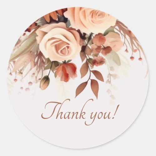 Floral Botanical Terracotta Wedding Thank You Classic Round Sticker