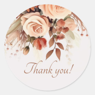 Floral Botanical Terracotta Wedding Thank You Classic Round Sticker