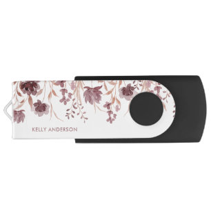 Floral Botanical Trendy Foliage Monogrammed Flash Drive