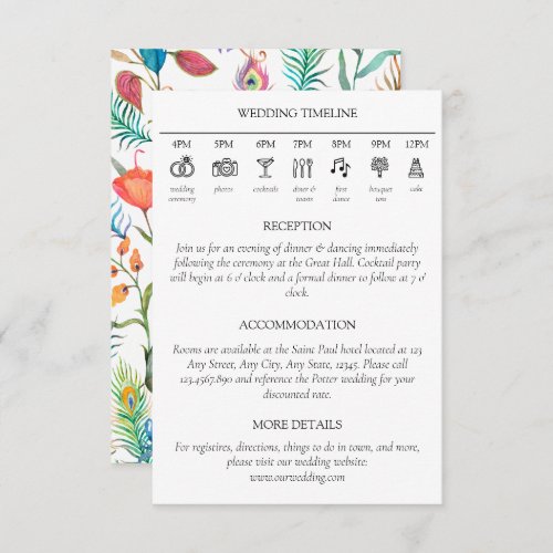 Floral Botanical Vibrant Wedding Timeline Details Enclosure Card