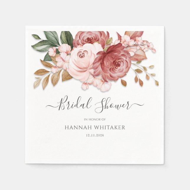 Floral Botanical Watercolor Bridal Shower Paper Napkins (Front)