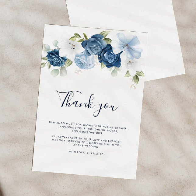 Floral Botanical Watercolor Bridal Shower Thank You Card (Dusty Blue Floral Perfect Match Wedding Favors Matchboxes)