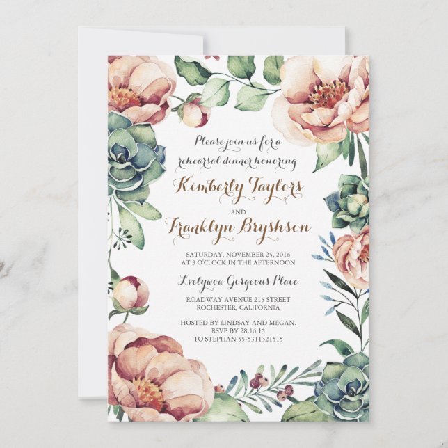 Floral Botanical Watercolor Fall Rehearsal Dinner Invitation (Front)