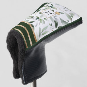 Floral Botanical Watercolor Gold Glitter Monogram Golf Head Cover