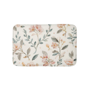 Floral Botanical Watercolor Leaves Beige Painted Bath Mat