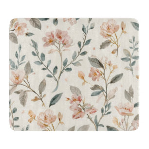 Floral Botanical Watercolor Leaves Beige Painted Cutting Board