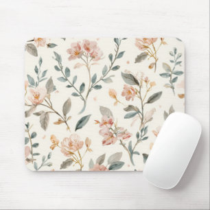 Floral Botanical Watercolor Leaves Beige Painted Mouse Pad