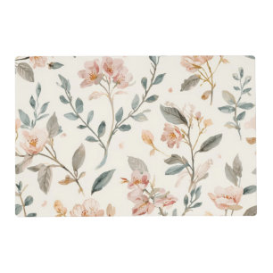 Floral Botanical Watercolor Leaves Beige Painted Placemat