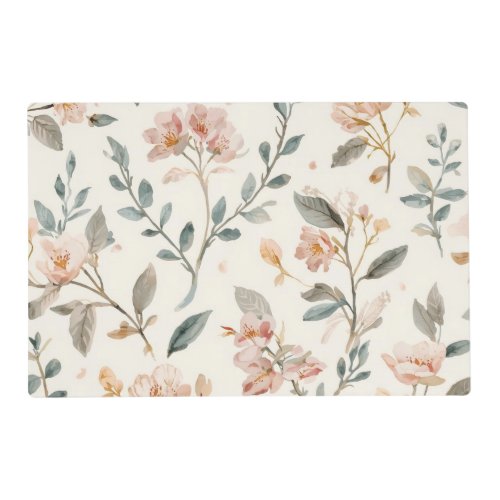 Floral Botanical Watercolor Leaves Beige Painted Placemat