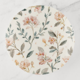 Floral Botanical Watercolor Leaves Beige Painted Trinket Tray