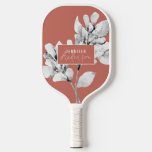 Floral Botanical Watercolor Script Pink Pickleball Paddle