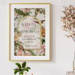 Floral Botanical Watercolor Welcome Bridal Shower Poster<br><div class="desc">Set up for a bridal shower, but you can change all of the event information to suit your own occasion. Elegant, vintage botanical roses and peonies with beautiful song birds create an exquisite secret cottage garden design. Antique illustrations painted in watercolor and cut apart were combined to create this lush...</div>