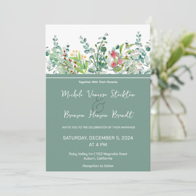 Floral Botanical Wedding Invitation (Standing Front)