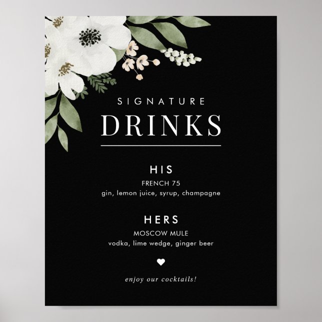 Floral Botanical Wedding Signature Drinks Sign (Front)