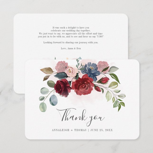 Floral Botanical Wedding Thank You Note Card (Front/Back)