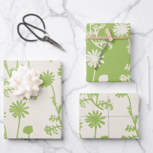 Floral Botanical Wild Daisies Lime Green Patterns Wrapping Paper Sheets