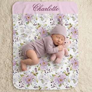 Floral Botanical Wildflower Monogram Name Baby Blanket