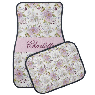 Floral Botanical Wildflower Monogram Name Car Floor Mat
