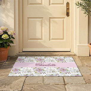 Floral Botanical Wildflower Monogram Name Doormat