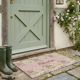 Floral Botanical Wildflower Monogram Name Fiber Doormat