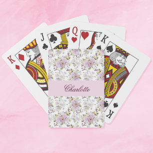 Floral Botanical Wildflower Monogram Name Poker Cards