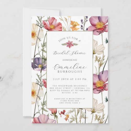 Floral Botanical Wildflowers Bridal Shower Invitation