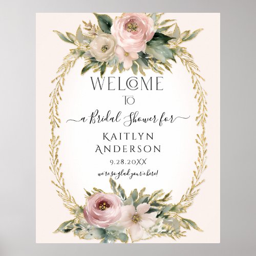 Floral Botanical Winter Rose Welcome Bridal Shower Poster