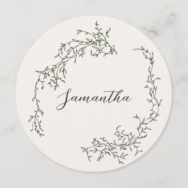 Floral Botanical Wreath Green Guests Name Wedding Menu (Front)