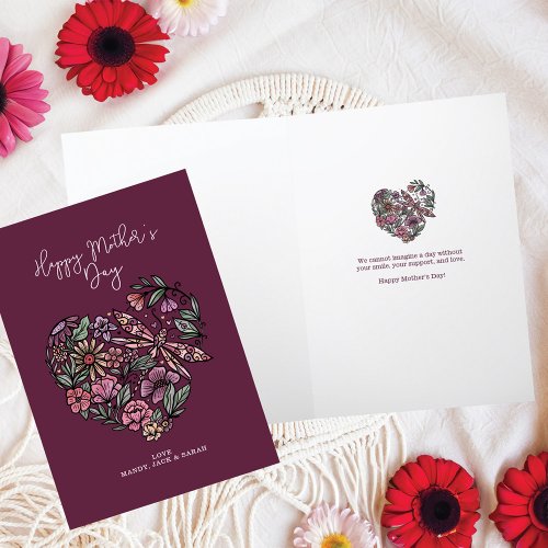 Floral Botanicals  Dragonfly Heart Mothers Day Card
