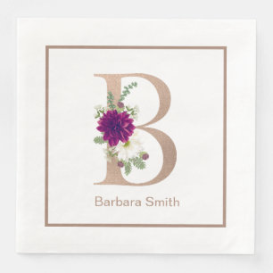 Floral bouqet custom letter B monogram Paper Dinner Napkins