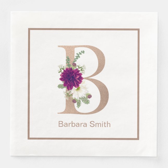 Floral bouqet custom  letter B monogram Paper Dinner Napkins (Front)