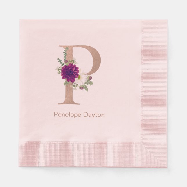 Floral bouqet custom  letter P monogram Napkins (Front)