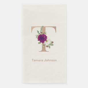 Floral bouqet custom letter T monogram Paper Guest Towels