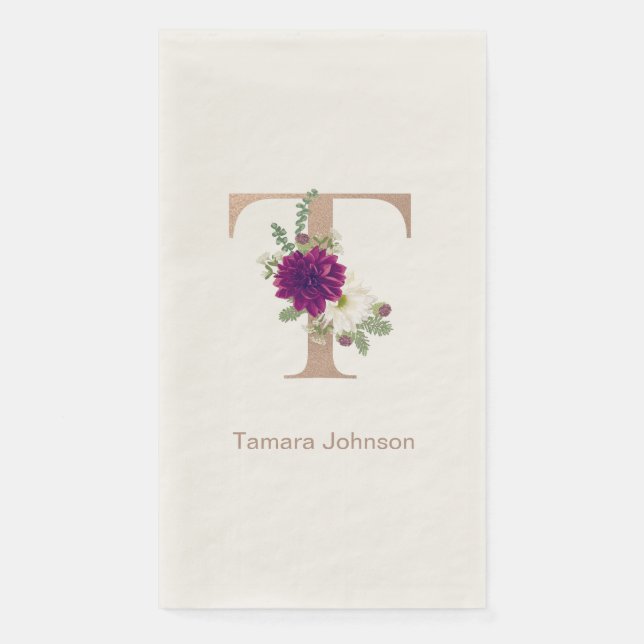 Floral bouqet custom  letter T monogram Paper Guest Towels (Front)