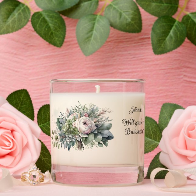Floral Bouquet and Eucalyptus Bridesmaid Scented Candle (Wedding)