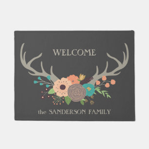Floral Bouquet Antlers Welcome Doormat