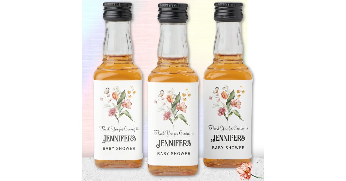 Floral Bouquet, Baby Shower Thank You Favor, Liquor Bottle Label | Zazzle
