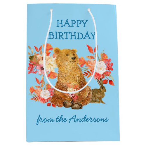 Floral Bouquet Bear Rabbit Birthday Gift Bag