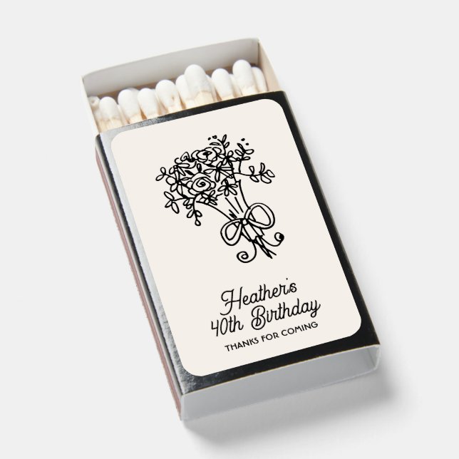 Floral Bouquet Birthday Party Favor Matchboxes (Front Open)