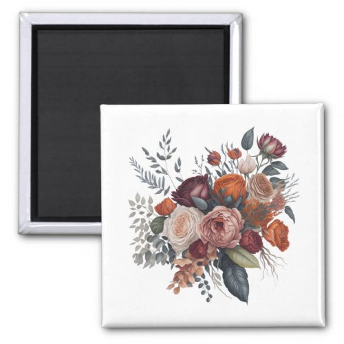 Floral Bouquet Boho Style Flowers Art Refrigerator Magnet