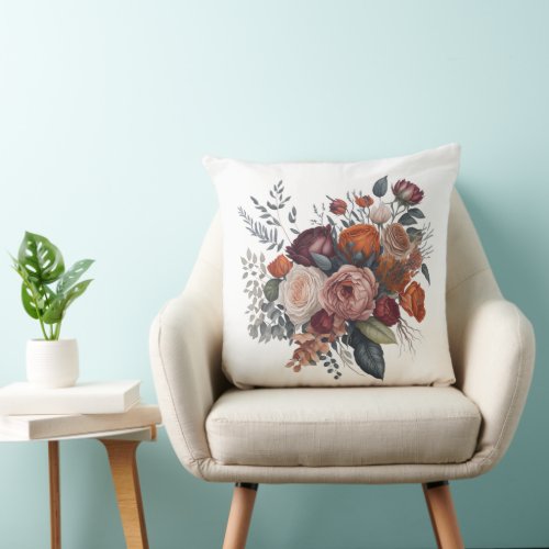 Floral Bouquet Boho Style Flowers Artwork 2  Throw Pillow