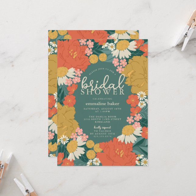 Floral Bouquet Bridal Shower Invitation (Front/Back In Situ)