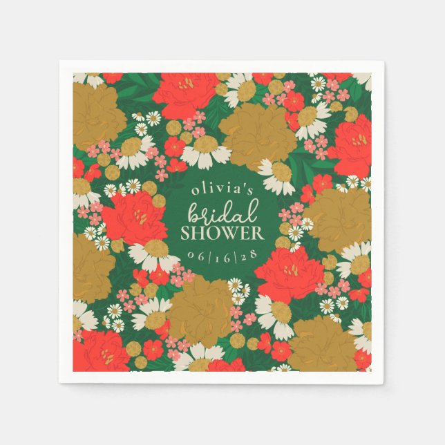 Floral Bouquet Bridal Shower Paper Plates Napkins (Front)