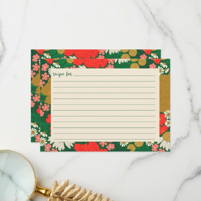 Floral Bouquet Bridal Shower Recipe Card (Front/Back In Situ)