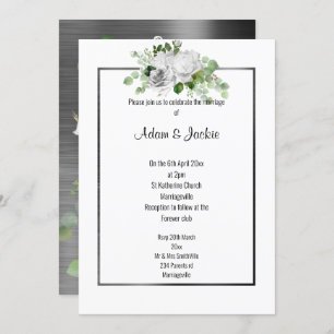 FLORAL BOUQUET BRUSHED BLACK TRIM WEDDING INVITATION